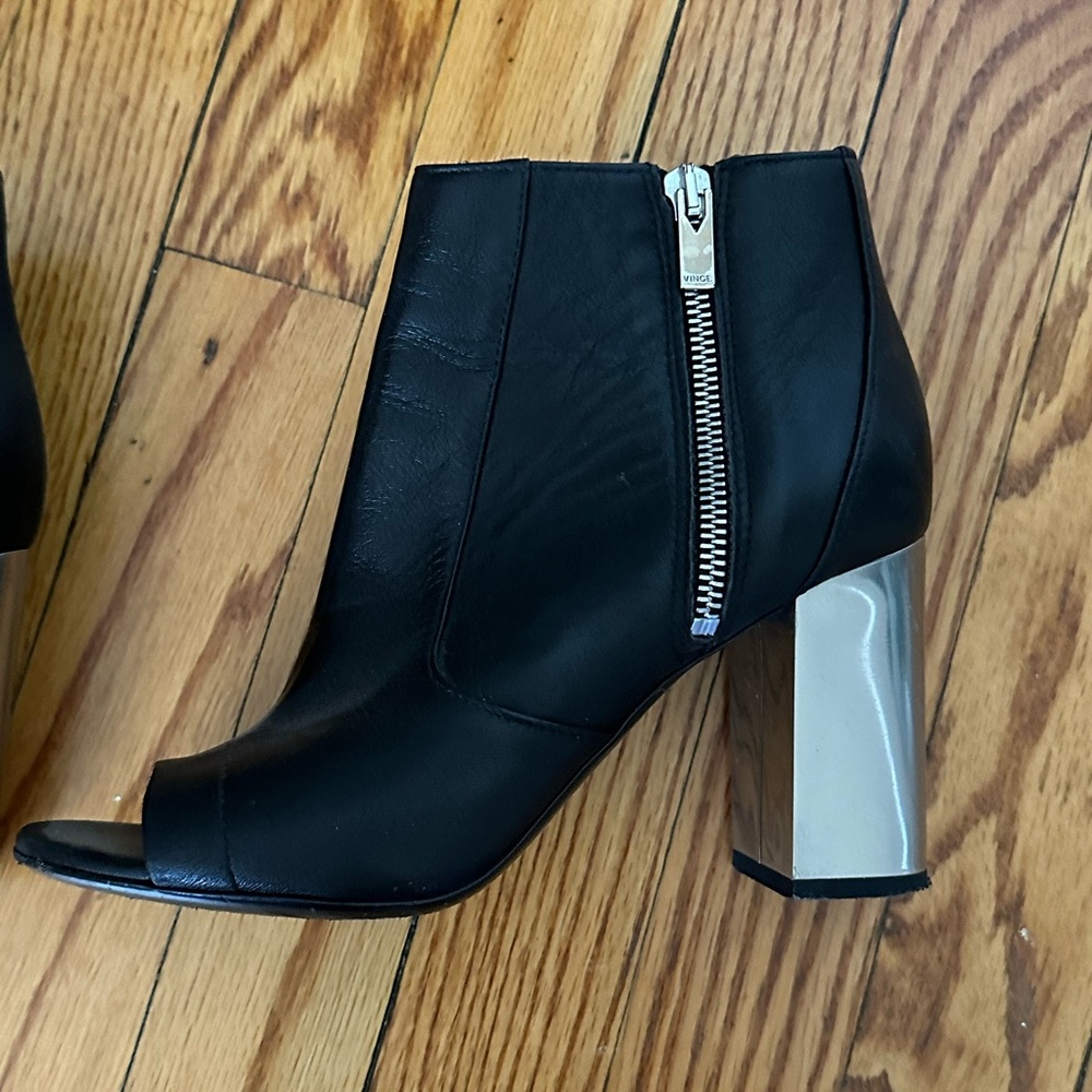 Black Leather Ankle Boots with Silver Heel
